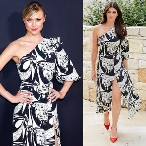 Reformation Lawrence One Sleeve Persephone Printed Crepe De Chine Midi Dress 2